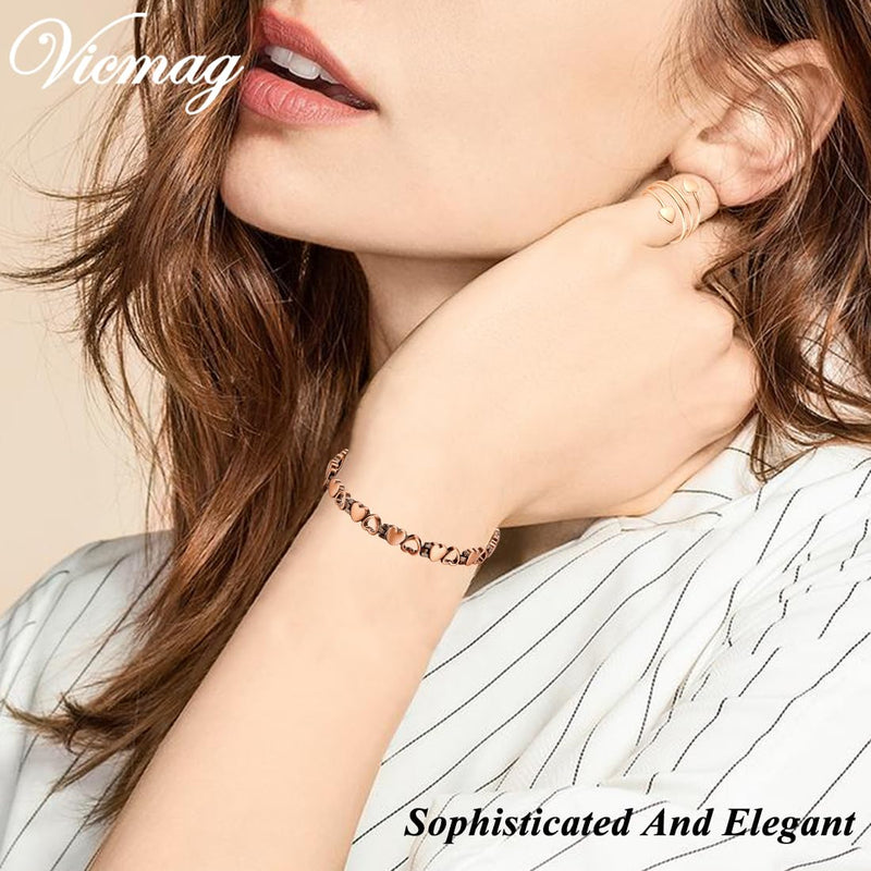 [Australia] - Vicmag Copper Bracelet for Women Strength Magnetic Bracelets 99.9% Pure Copper Jewelry Adjustable Love Rose Gold Ring 