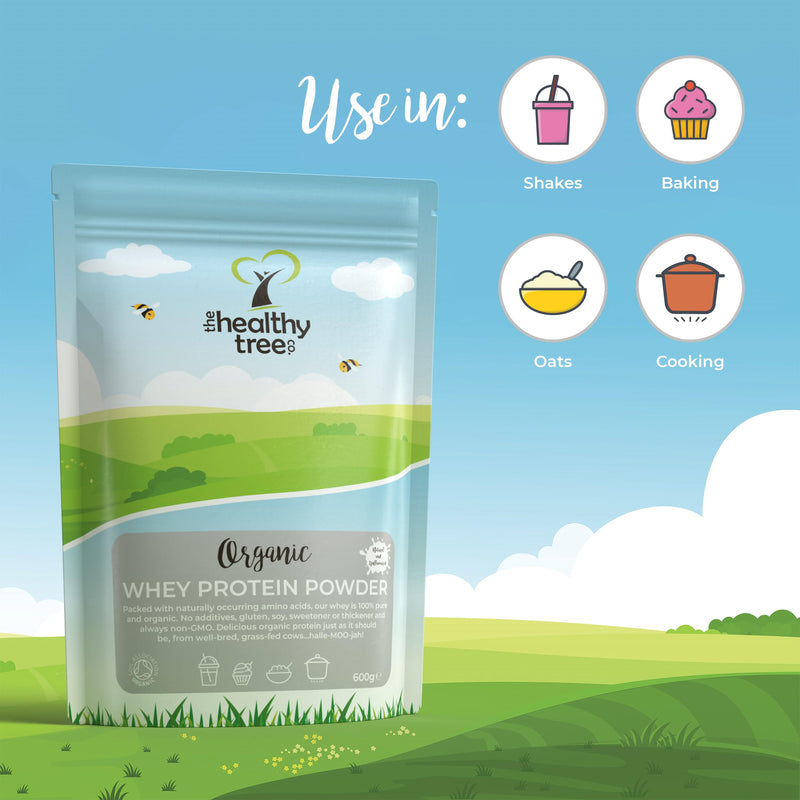Organic Whey Protein Powder (600g) - Grass Fed Unflavoured Organic Protein Powder by TheHealthyTree Company - Low Carb Natural Protein for Muscle Growth & Recovery 600 g (Pack of 1)