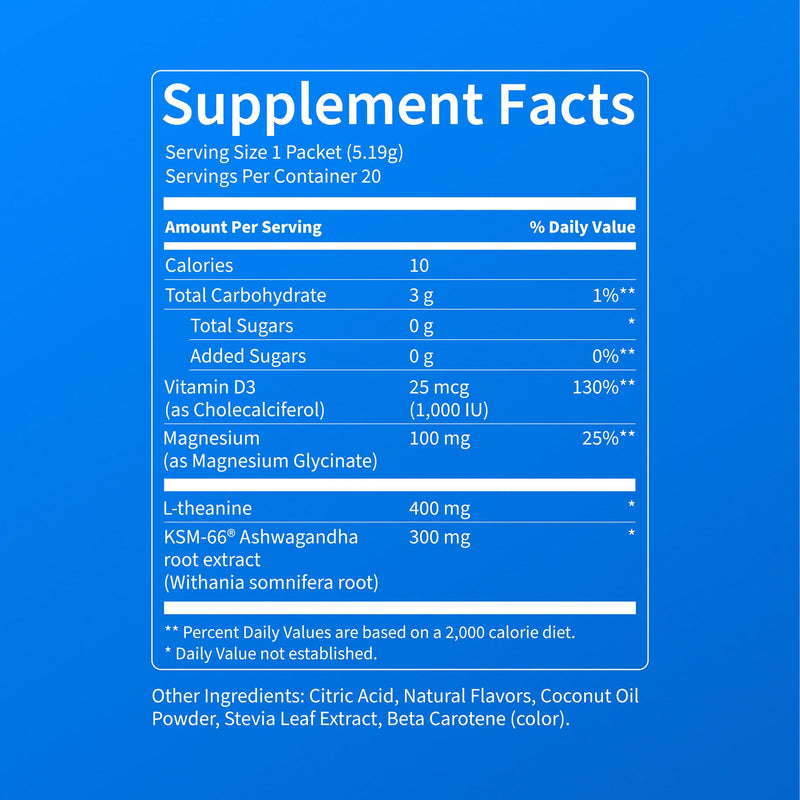 Nello Supercalm Powdered Drink Mix, Cortisol Reducer* and Sleep Aid Supplement, L Theanine, Ksm-66 Ashwagandha, Magnesium Glycinate, Vitamin D 3, No Sugar, Non GMO, On The Go, 20 Ct, Pina Colada 20 Servings (Pack of 1)