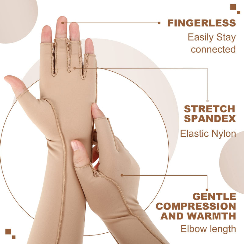 [Australia] - Janmercy 3 Pairs Arthritis Compression Gloves Women Men for Carpal Tunnel Pain Relief, Seams Fingerless Gloves for Tendonitis(Extended,Nude) Extended Nude 