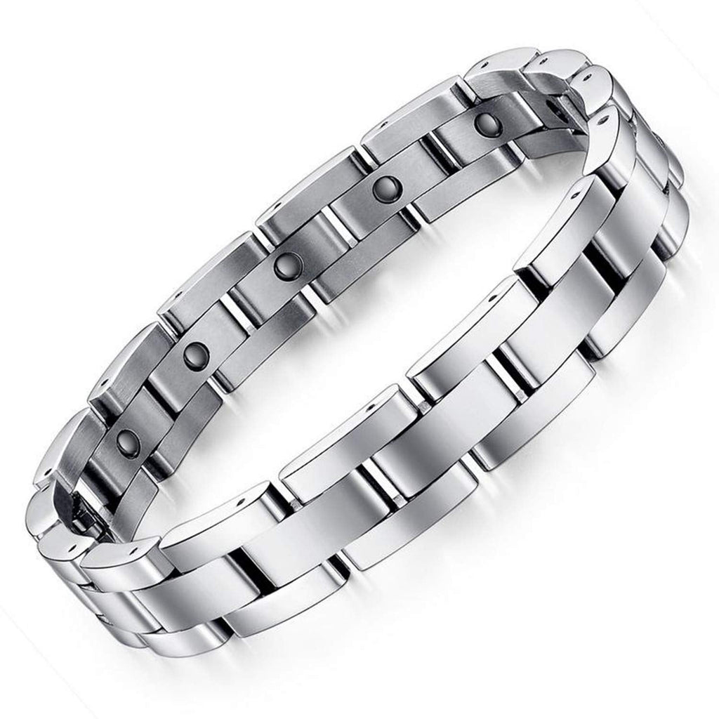 Feraco Magnetic Bracelets for Men Sleek Titanium Stainless Steel Magnetic Bracelet with Sizing Tool, Jewelry Gifts for Men (Silver) Silver