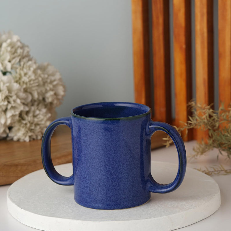 ANCIENTIMPEX Dual Handle Mug (Double Grip Mug) to Aid Tremors, Microwave Safe, 350 Ml Capacity (Elegant Blue)