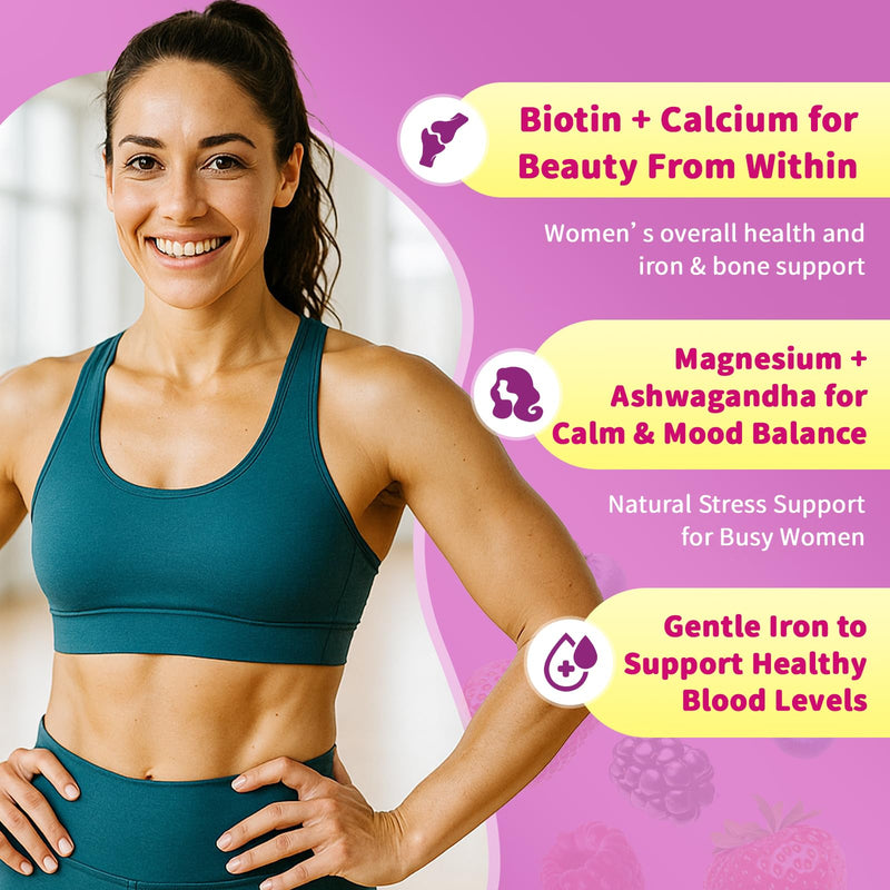 Multivitamin for Women Gummies With Iron, Magnesium, Folate, Biotin, Zinc, Womens Multivitamin Gummy Vitamin D3 A C E, B Complex, for Beauty, Energy, Immune, Bone, Sugar Free (120 Count-2 Pack) 60 Count (Pack of 2)