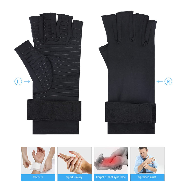[Australia] - Tikaton Copper Infused Compression Arthritis Gloves with Wrist Strap for Hand Pain,Carpal Tunnel,Tendonitis, Fits Women & Men Small/Medium 