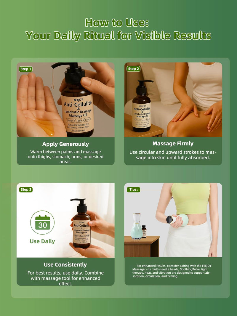 [Australia] - Body Oil & Massage Oil, Body Firming Oil for Cellulite, Lymphatic Drainage, Skin Tightening & Stretch Marks, Massage Oil for Massage Therapy for Leg, Hip, Arm & Belly, Daily or After Shower Use 