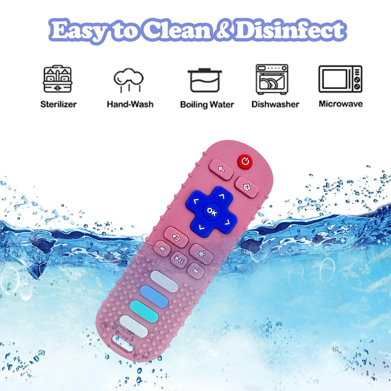 [Australia] - Baby Teething Toys, Food Grade Silicone Teether for Babies 3 6 12 18 Months, TV Remote Shape Toddlers Chew Toys, Freezer BPA Free (Pink RC) Pink RC 