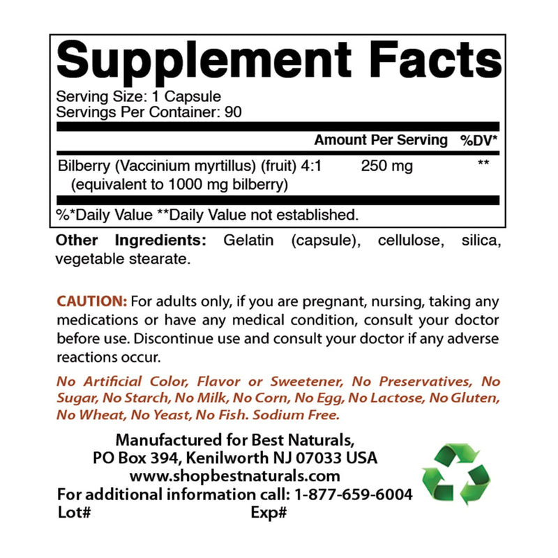 Best Naturals Bilberry Extract 1000mg for Healthy Vision, 90 Count (90 Count (Pack of 3))