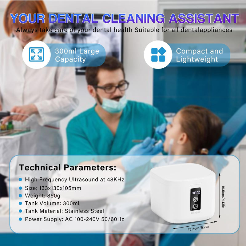 [Australia] - 48kHz Ultrasonic Cleaner with Digital Timer - 3 Settings for Dentures, Retainers, Aligners, Mouth Guards, Jewelry, 375ml Tank, 99% Efficiency 
