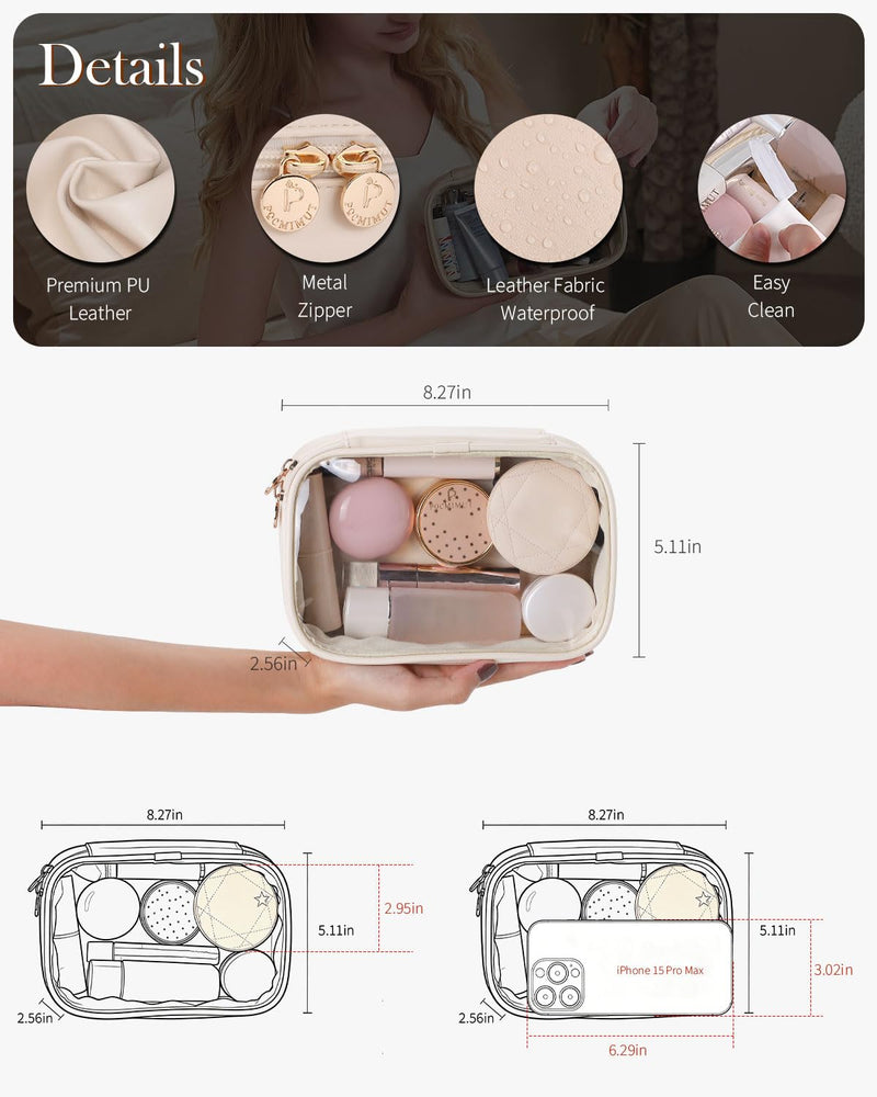 Clear Makeup Bags,Small Makeup Pouch with Large Cosmetic Bag Toiletry Bag Car Accessories Storage for Women,Travel Essentials Organizers,Beige Beige Large+small