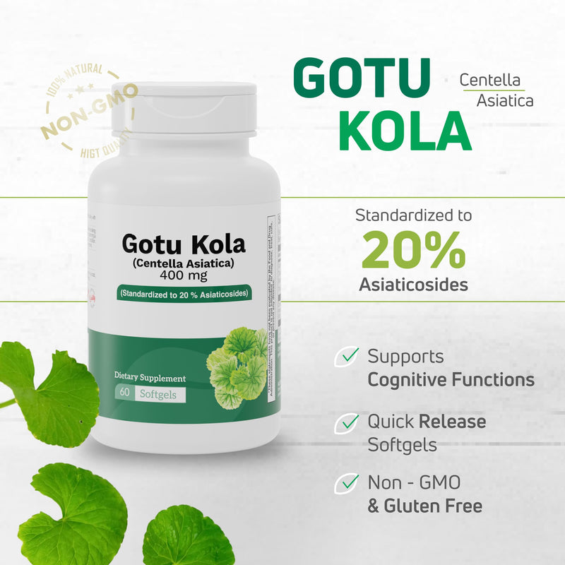 [Australia] - Gotu Kola 400mg ‚Äì Standardized Centella Asiatica Extract with 20% Asiaticosides ‚Äì Promotes Cognitive Support, Brain Health & Focus ‚Äì 60 Softgels ‚Äì Non-GMO, Gluten-Free Formula 