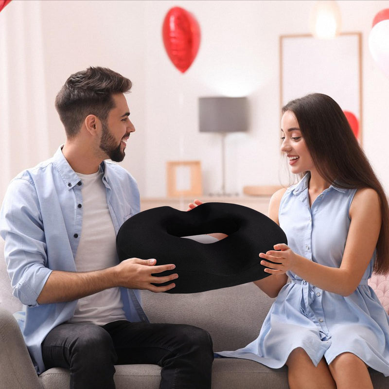 [Australia] - BlissTrends Donut Pillow Seat Cushion,Donut Chair Cushions for Postpartum Pregnancy & Hemorrhoids,Tailbone Pain Relief Cushion,Memory Foam Lifting Cushions for Office&Home Chairs (Black) Black Large 