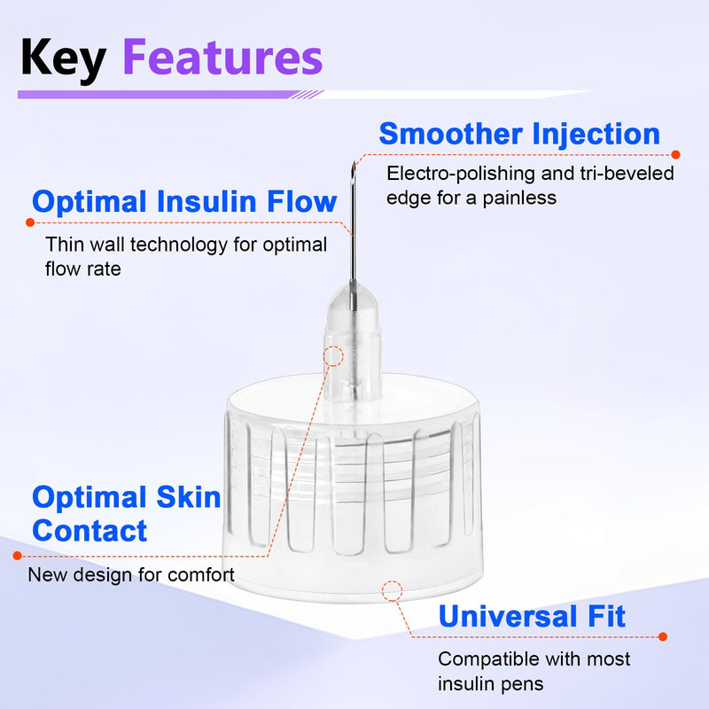 [Australia] - Pro Comfort Insulin Pen Needles 33G 6mm (1/4"), Diabetic Needles for Insulin Injections, 100 Ct, Universal Fit, Compatible with Most Pen Injector Device, Super Thin for Diabetes Comfortable Injection 