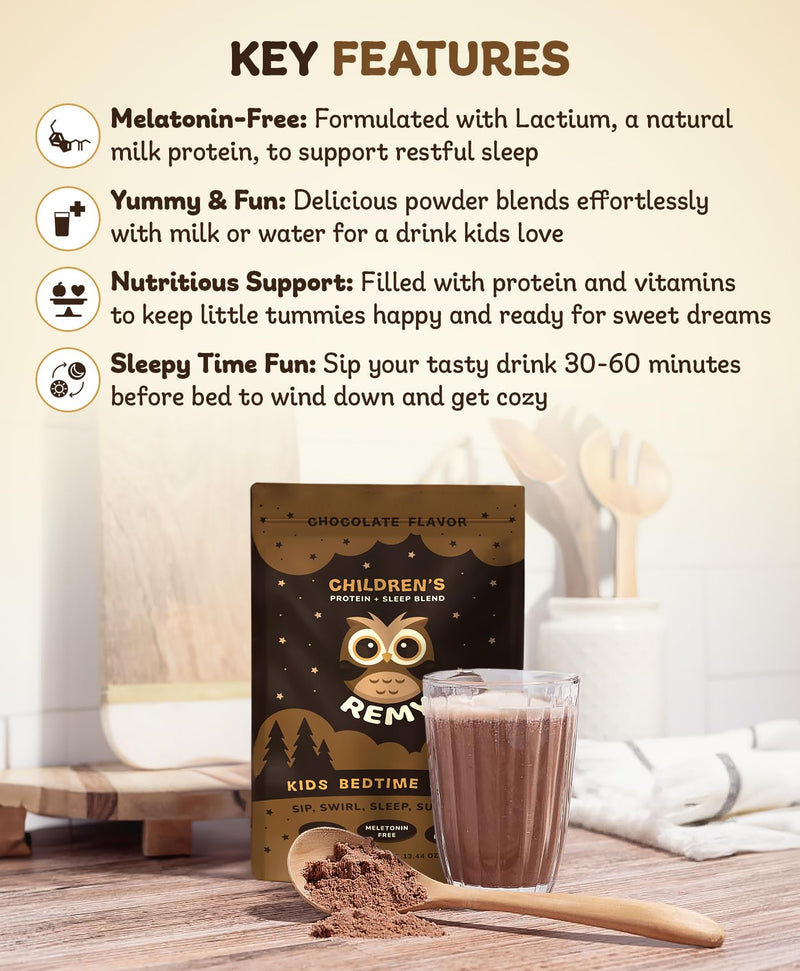 Remy Protein Drink Mix for Kids - Nutritious & Delicious Powdered Chocolate Sleep Aid Shake - Supports Healthy Growth, Easy-to-Mix - Non-GMO Balanced Daily Nutrition Drink