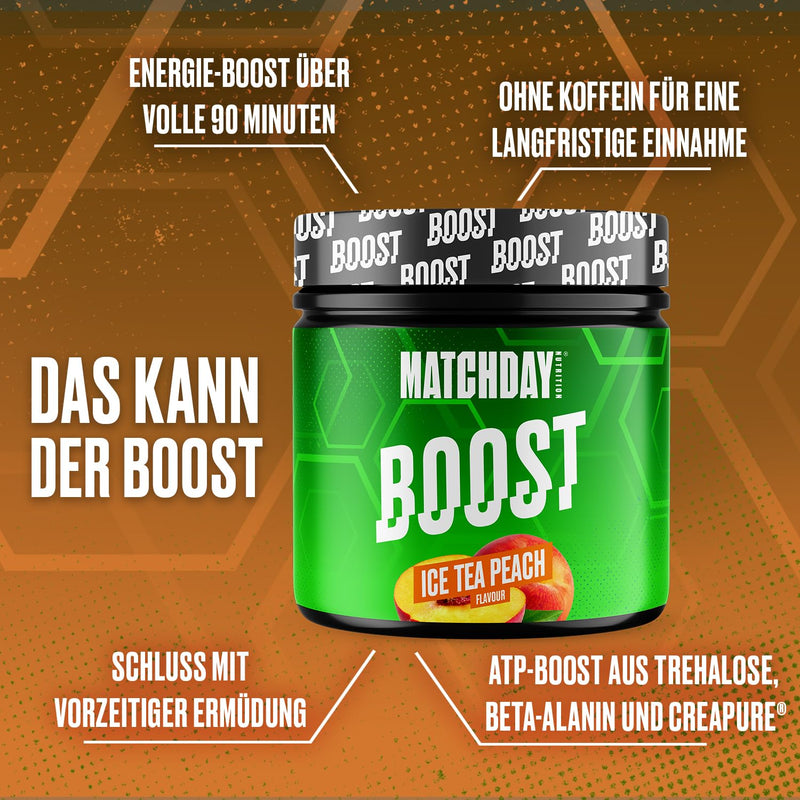 [Australia] - MATCHDAY NUTRITION | BOOST | 90 minutes of full throttle football | ATP booster with amino acids and carbohydrates | More speed, explosiveness & endurance | 20 servings (Ice Tea Peach) Ice Tea Peach 