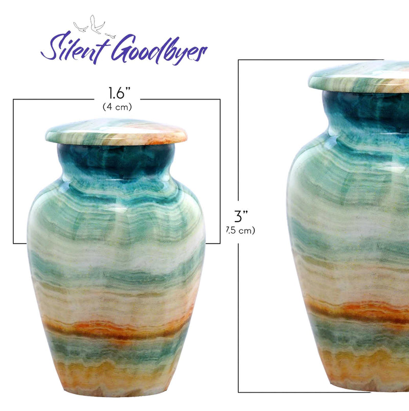 [Australia] - Small Keepsake Cremation Urns for Human Ashes - Marble Finish Metal Keepsake Urn - Mini Cremation Urn for Pet Ashes - Handcrafted Memorial Urn - Funeral Urns with Velvet Bag (Blue Marsh) Blue Marsh 