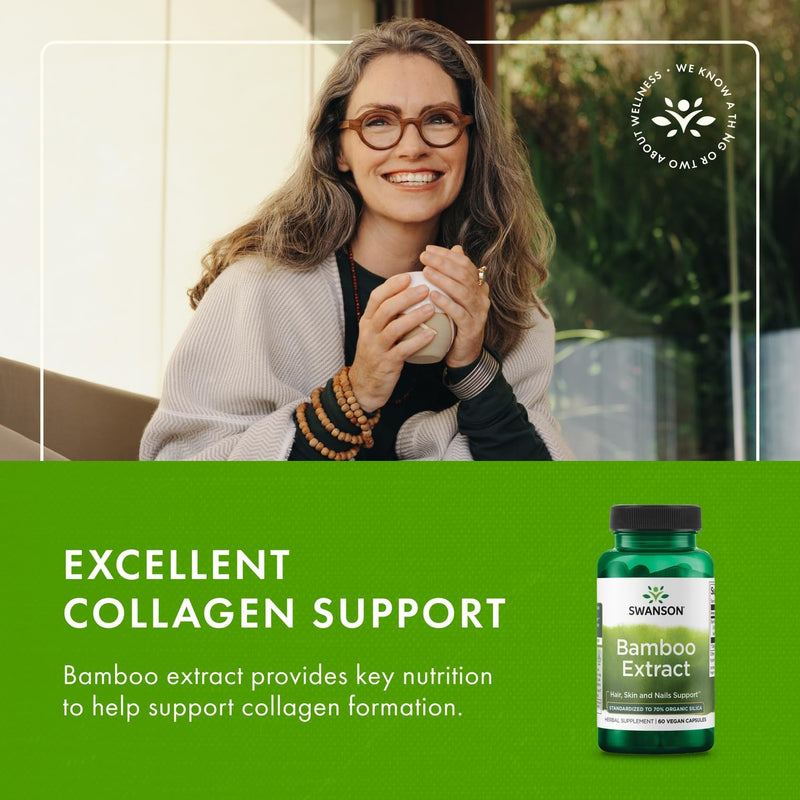 [Australia] - Swanson Bamboo Extract - Natural Hair, Skin and Nails Supplement - 70% Silica Content Supporting Collagen Formation & Bone Growth - (60 Veggie Capsules, 300mg Each) (2 Pack) 