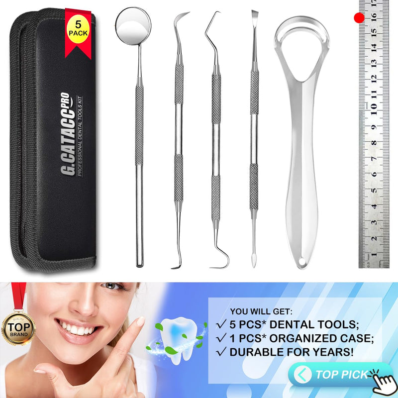 [Australia] - Dental Tools, Dental Pick, Dental Hygiene Kit, Oral Care Teeth Cleaning Tools Set, Stainless Steel Tooth Scraper Plaque Tartar Cleaner, Plaque Remover for Teeth - with Case 