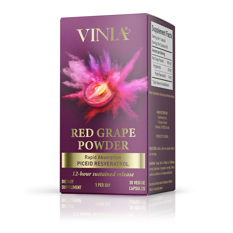 [Australia] - VINIA 12-Hour Long-Lasting piceid resveratrol Supplement. Nitric Oxide Supplement. Supports Heart Health, Blood Flow, Boost Oxygen Superfood Powder, Keto Friendly. Vegan & Non-GMO. 30 Day Supply. 30 Count (Pack of 1) 
