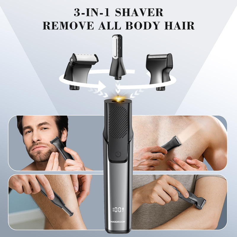 [Australia] - Manscape 3-in-1 Body Hair Trimmer for Men, Double-Sided Intimate Razor & Ball Trimmer in Pubic/Groin, Waterproof Body Shaver Grooming Kit with LED Display Travel Lock, Gifts for Him Dad 