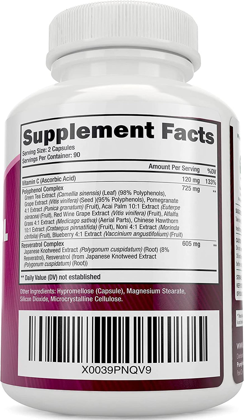 [Australia] - Purely Holistic Resveratrol 1450mg, 90 Servings, Trans-Resveratrol Antioxidant Supplement with Vitamin C and Polyphenol Complex, 180 Vegan Capsules, Promotes Anti Aging & Cardiovascular Health 