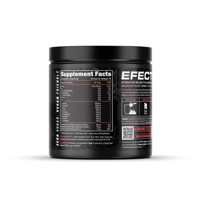 EFECTIV Nutrition EAA 375g Amino Acid Supplements - 8g EAA Amino Acids & 6g BCAAs for Muscle Growth, Recovery & Hydration - Vegan, Zero Sugar, Gluten-Free - 30 Servings (375g, Tropical Storm)