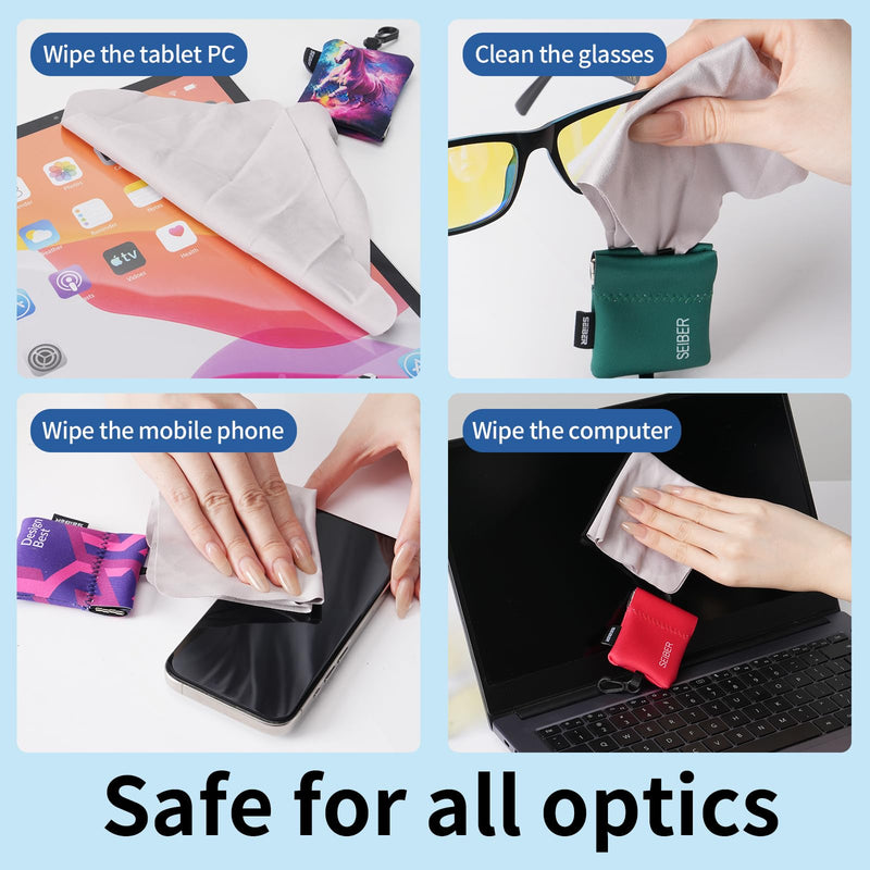 [Australia] - SEIBER Eyeglass Cleaning Microfiber Cloth - with Neoprene Pouch | 7 x 7 inch Glasses Cleaning Cloth for Sunglasses,Laptops, Cameras,Screen | Self-Closing Bottom(3PCS,BK OR GRN) BLACK,ORANGE,DARK GREEN 