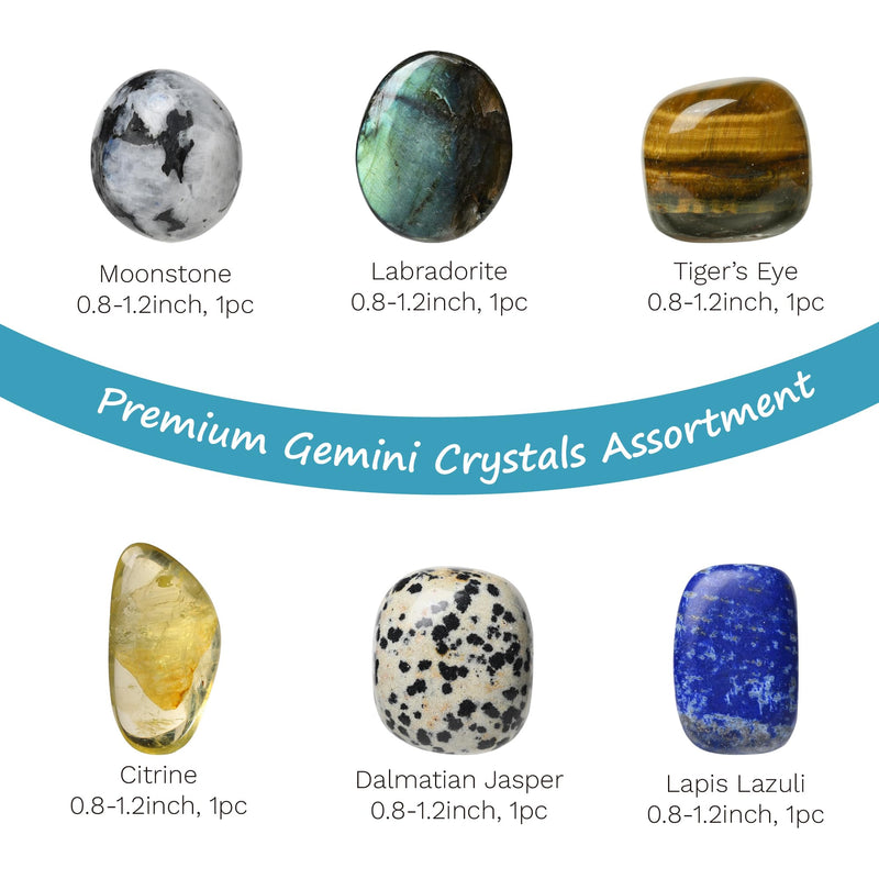Gemini Zodiac Crystals Set, 6 Healing Stones, Spiritual Gifts | Complete Gift-Ready with Guidebook & Pouch: Gemini Zodiac Gifts for Women, Natural Crystals for Meditation & Spiritual Growth