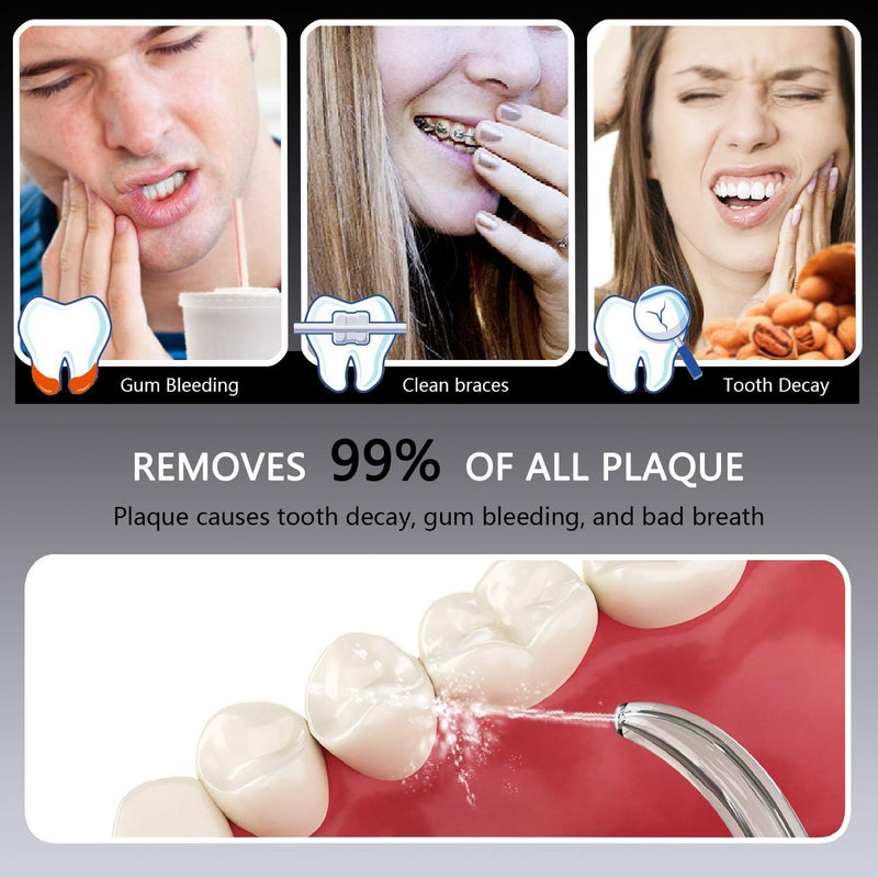 [Australia] - Apiker electric oral irrigator for dental cleaning between teeth, professional water flosser with stepless water pressure adjustment, 600 ml water tank, 8 different functional nozzles - black, elegant black 