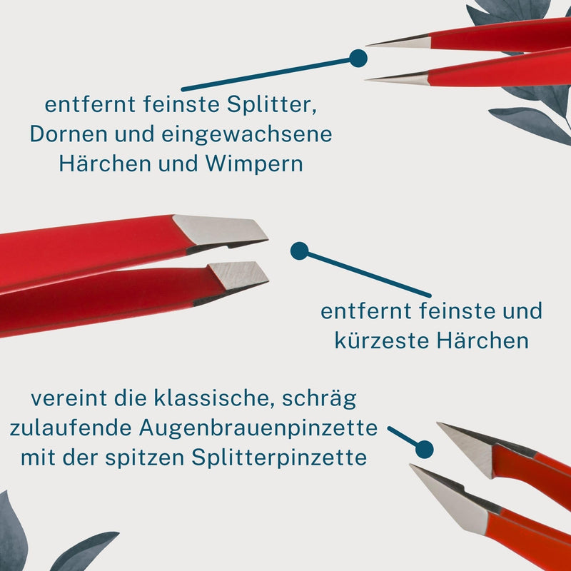 [Australia] - REMOS tweezers set 3 pieces with eyebrow, splinter and combination tweezers in red 