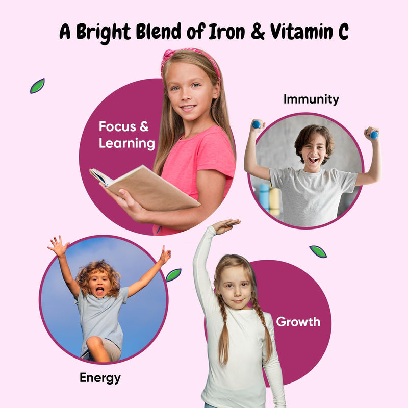 maxmedix Kids Iron with Vitamin C Gummies 120 Ct | Supports Iron Deficiency, Blood, Energy & Immune Health (4 Month Supply), 7mg Fe + 10mg Vit C | Pectin-Based Kids Iron Supplement, Vegan, Mixed Berry