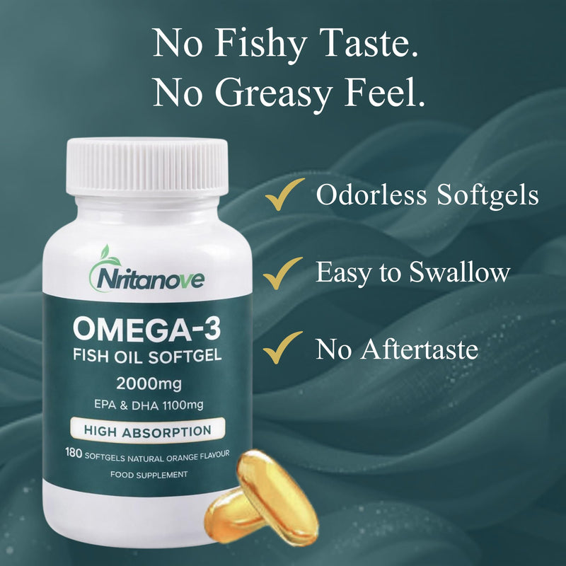 Omega 3 Fish Oil Capsules High Strength 2000mg - 180 Softgels Halal | No fishy aftertaste