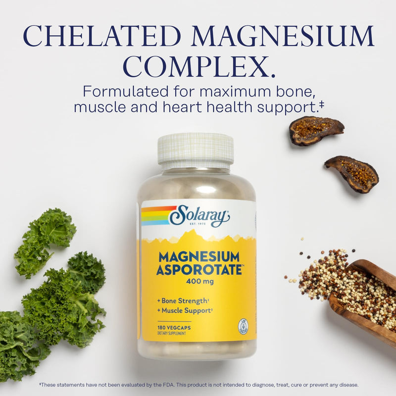 SOLARAY Magnesium Asporotate 400 mg, 180 VegCaps | Heart, Muscle, Nerve & Circulatory Support, Aspartate, Orotate & Citrate Complex, 90 Servings, Lab Verified 180 Count (Pack of 1)