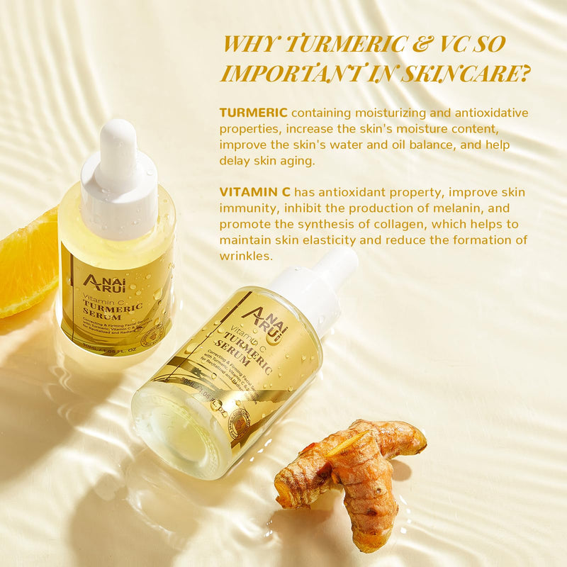 ANAI RUI Turmeric Vitamin C Face Serum, 1.05 FL.OZ | Glowing Turmeric Facial Serum, Anti-Aging Facial Serum for Wrinkles, Evening Tone, Moisturizing