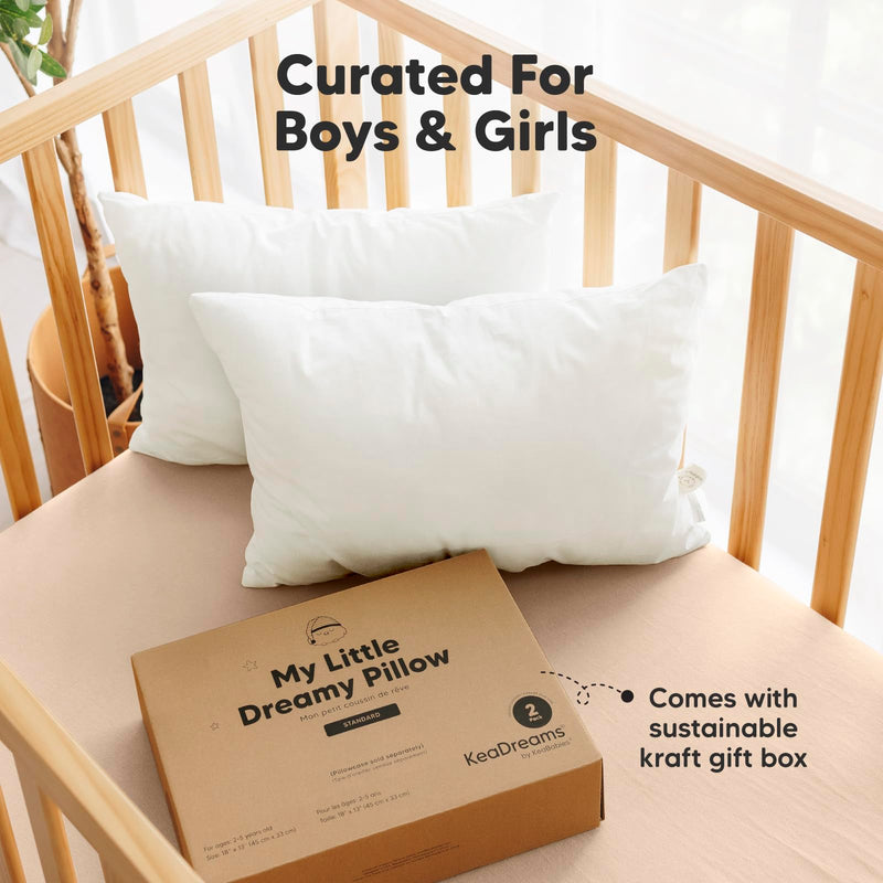 [Australia] - KeaBabies 2-Pack Toddler Pillow - Soft Organic Cotton Toddler Pillows for Sleeping, 13X18 Small Pillow for Kids,Kids Pillows for Sleeping,Kids Pillow for Travel,School, Nap,Age 2 to 5 (Soft White) Soft White 2-Pack, Standard 
