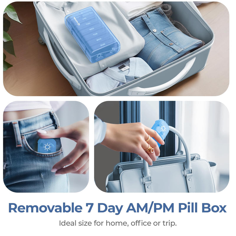 AUVON Weekly Pill Organizer 2 Times a Day, One-Side Large Opening, Easy‑Use | XL AM PM Pill Case, Travel Pill Box 7 Day, Medication Organizer for Medications, Vitamins, Fish Oils, Supplements, Ocean Blue