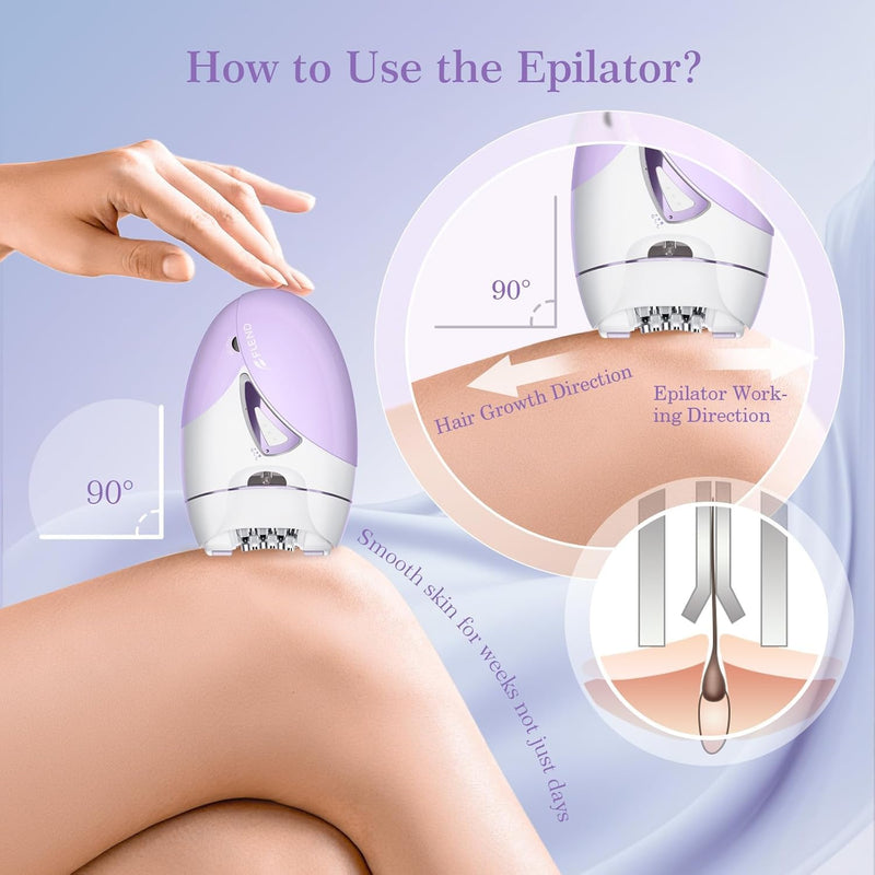 [Australia] - Epilator, Epilators Hair Removal for Women - 2-Speed Epilator with Massage Pad, Rechargeable LED Hair Removal Device for Face/Bikini/Arms/Legs/ Purple 
