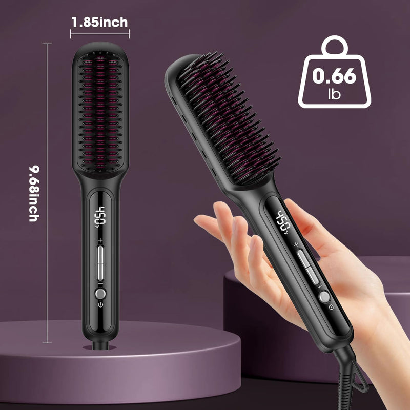 [Australia] - MiroPure Hair Straightener Brush with Plasma Technique, Ceramic Straightening Brush with 16 Temp Settings 30s Fast Heating, Hair Straightener Comb for Women with LED Display & Dual Voltage, Black 