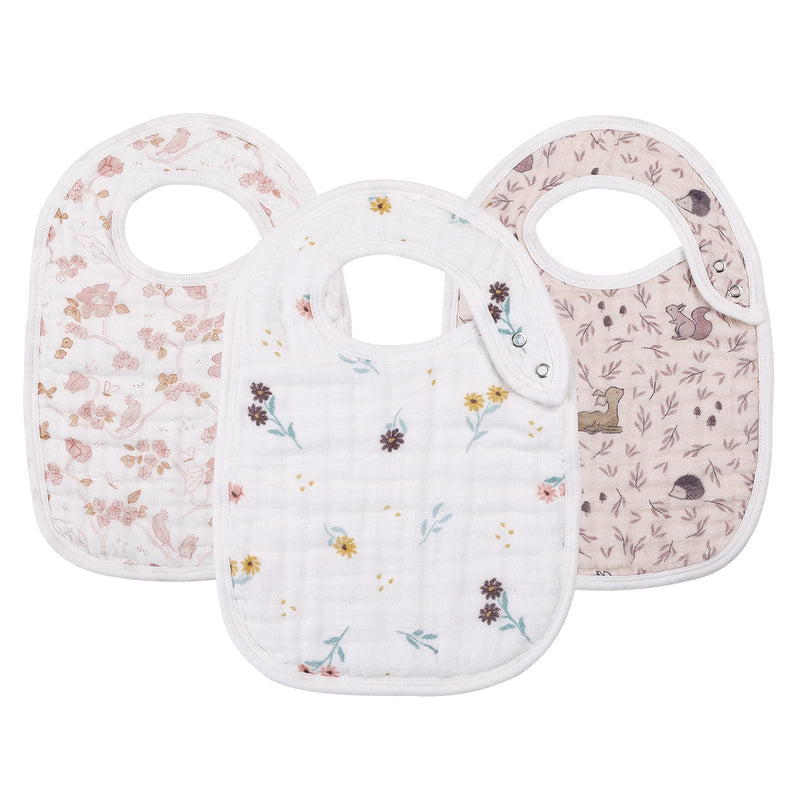 Snap Muslin Bibs for Boys &Girls,3-Pack Baby Bibs for Infants,Newborns and Toddlers,100% Cotton Muslin Bib Spring