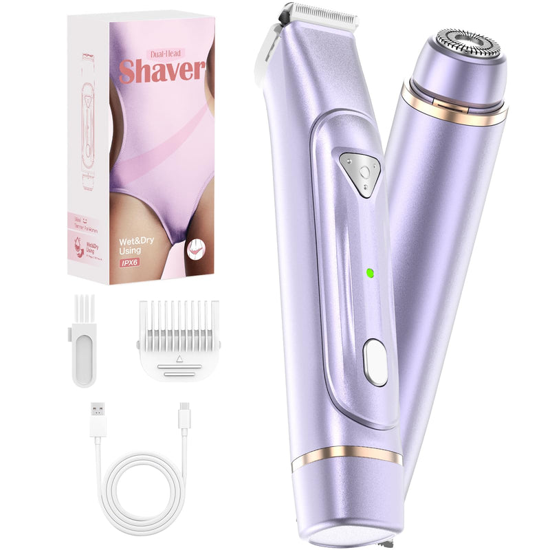 Dermave Bikini Shaver - Bikini Trimmer for Women, Waterproof Electric Dual Head Shaver (Purple) Purple