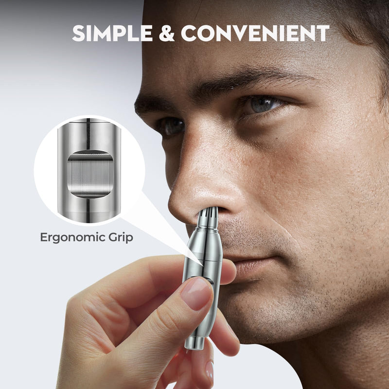 SUERBEATY Manual Nose Hair Trimmer for Men, Battery-Free, 304 Stainless Steel with R-Type Blades, Silent, Waterproof & Travel-Friendly, Painless Grooming for Daily/Office/Travel Silver