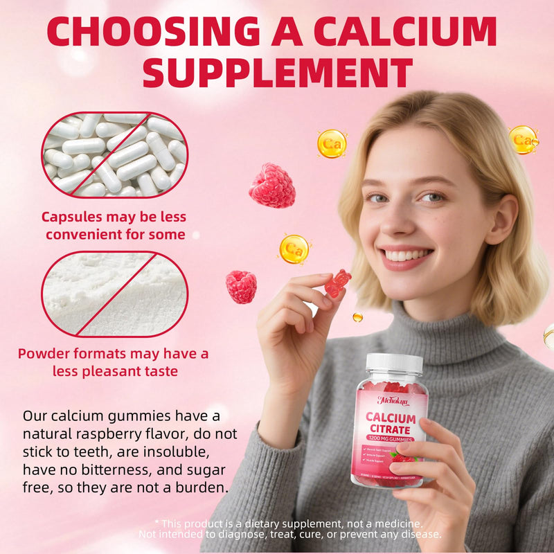 Calcium Citrate Gummies 1200mg Chewable Calcium Supplement for Women & Men, Supports Bone, Muscle & Immune Health, Sugar-Free, Non-GMO, Gluten-Free, Natural Raspberry Flavor, 60 Count 60 Count (Pack of 1)