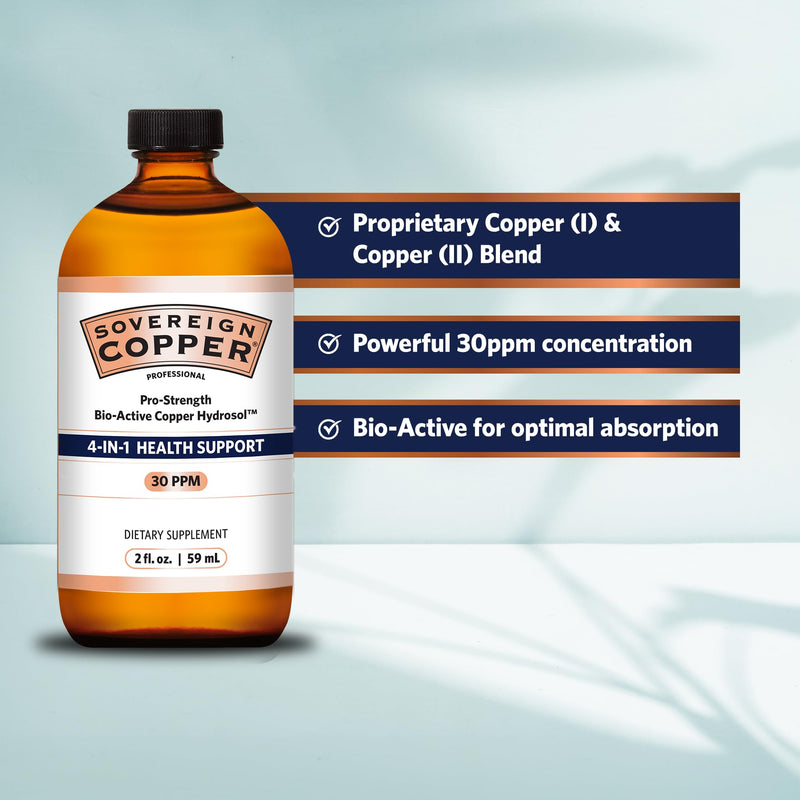 [Australia] - Sovereign Pro-Strength Bio-Active Copper Hydrosol - Bioavailable Copper Liquid Supplement for Adults & Kids with Silver Hydrosol for Hair, Skin, & Nails, 30ppm - 2 fl oz (59mL) 
