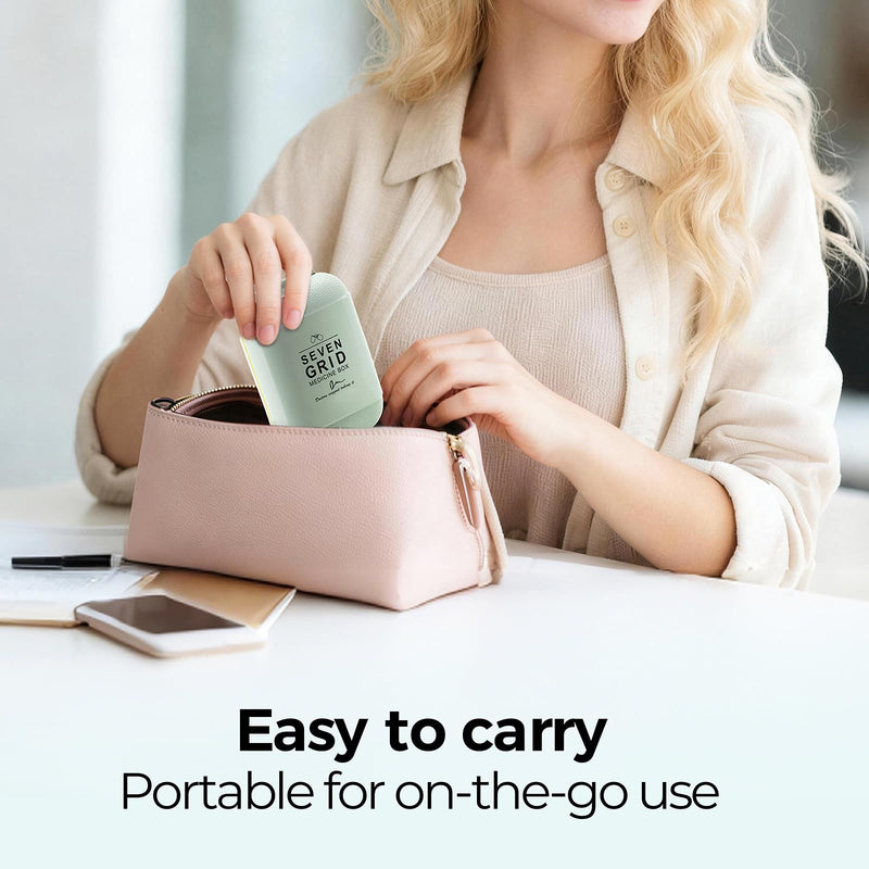 7 Compartments Travel Pill Organizer, Foldable Portable Airtight Daily Pill Box, Compact Pill Case for Purse & Pocket, BPA-Free Medicine Organizer for Vitamins Fish Oil Supplements (Green) Green Medium