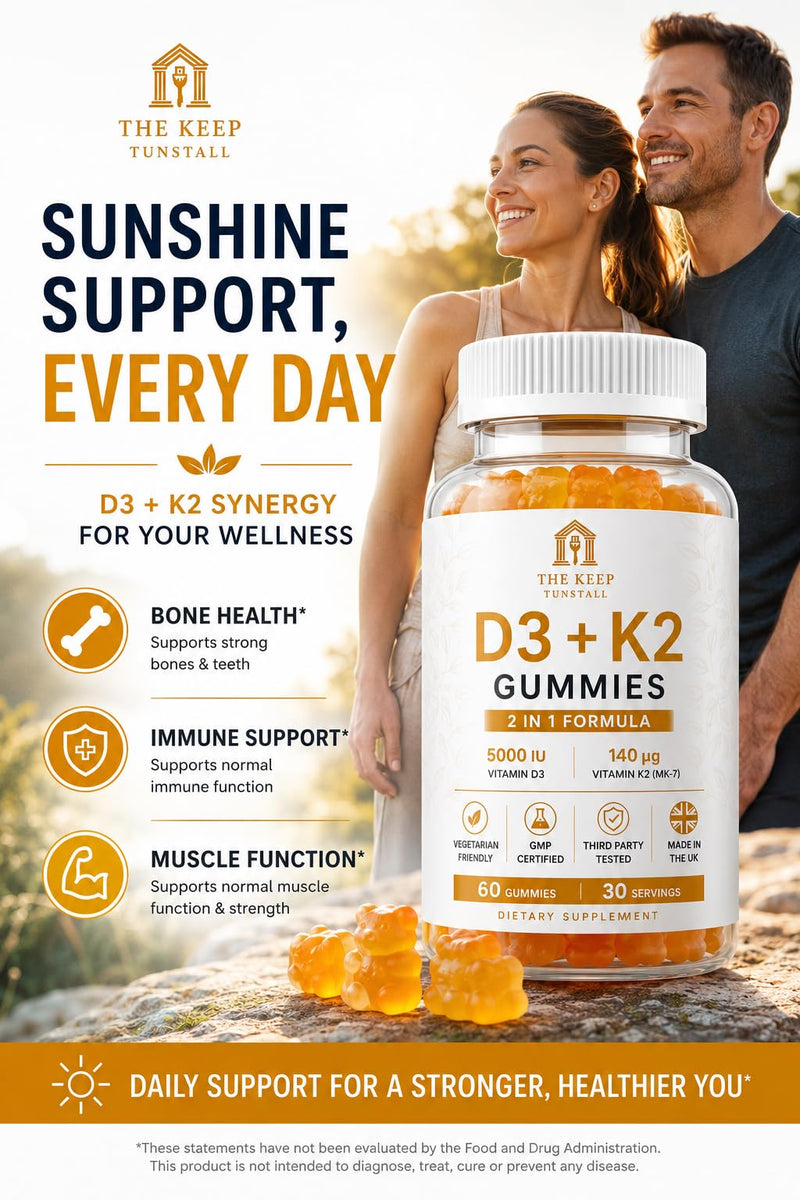 Vitamin D3 + K2 Gummies – Supports Bone Health, Immune System and Muscle Health – 2-in-1 Formula for Bone, Heart & Immune Support – Vegan, Sugar-Free, Gluten-Free – 60 Gummies - 30 Day Supply