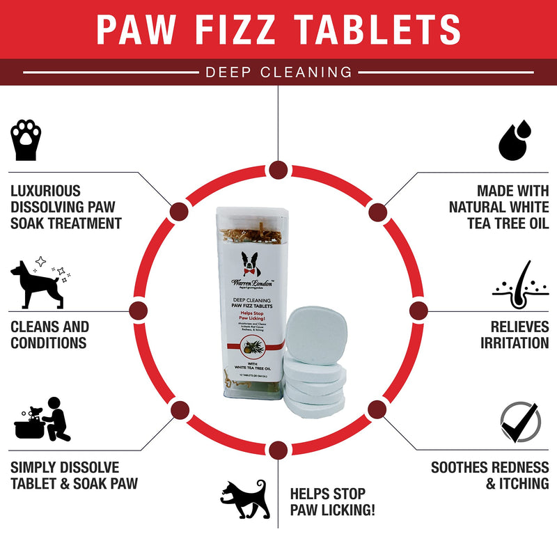 Warren London Deep Cleaning Paw Soak | Soothing Itchy Paw Relief for Dogs with Seaweed, Tea Tree Oil, & Aloe Vera | Anti Licking for Dogs Paws | 5 Minute Paw Spa Service at Home | Tablets & Spray 12 Tablets w/ Spray - PawsPlanet Australia