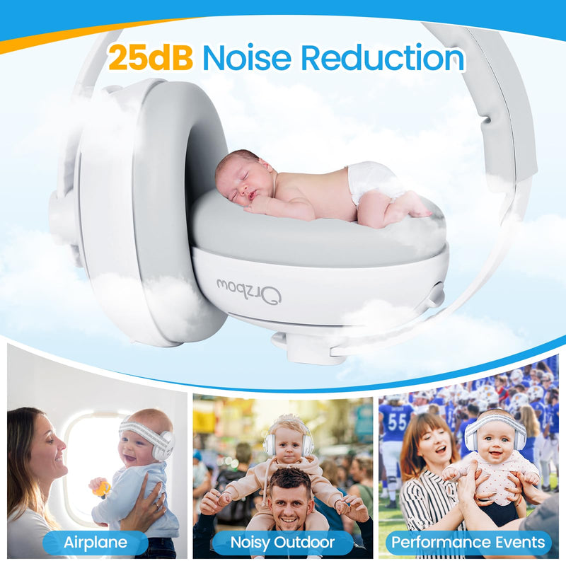 [Australia] - 2-in-1 Baby Ear Muffs Noise Protection, Noise Cancelling Headphones for Babies up to 48 Months, Adjustable Infant Ear Protection with Non-Slip Band for Airplane Travel Sleep, White 