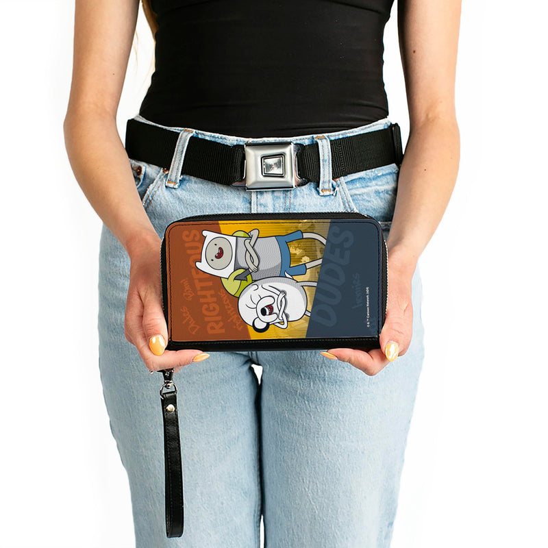 Buckle-Down Adventure Time Vegan Leather Zip Around Wallet | Adventure Time Jake and Finn Righteous Dudes Pose Multi Color Billfold Credit Card and ID Slots