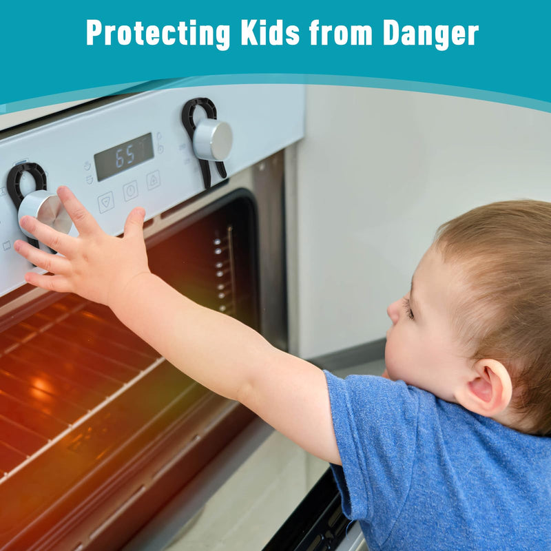 [Australia] - Stove Locks Child Safety, 5 Pack Stove Knob Locks with Universal Size, Clear View Stove Knobs Locks for Kids and Pets Proof Black 