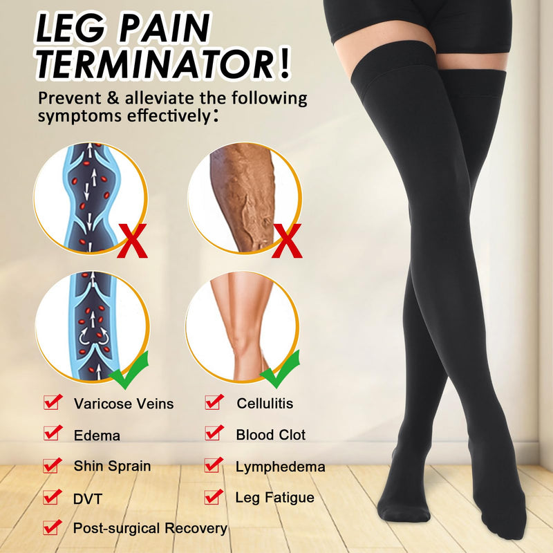 [Australia] - beister Medical Compression Stockings for Men and Women, 15-20 mmHg Closed Toe Long Compression Socks with Silicone Band, Class 1 Thigh Support Stockings for Varicose Veins, Edema, DVT, Flight Black XXL 