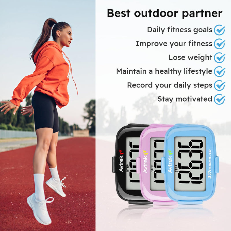 [Australia] - 3D Step Counter Clip On with LED Backlight Pocket Pedometer for Walking Outdoor Activities Fitness Tracker Without Smartphone BLACK 
